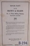 Brown & Sharpe-Brown & Sharpe 12 Plain Milling Machine Parts Manual-12-No. 12-01
